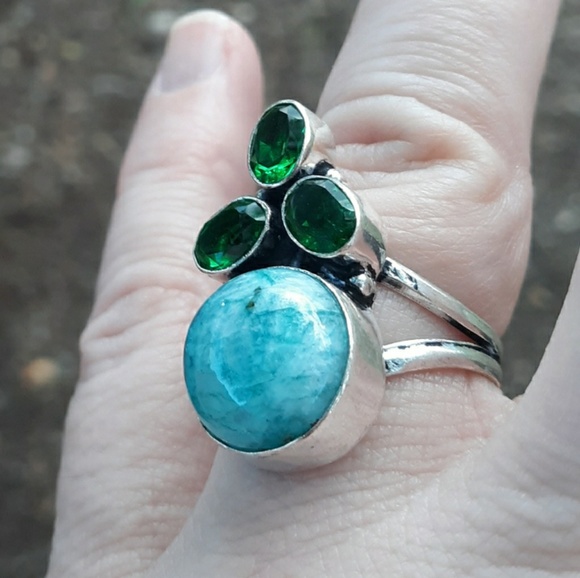 New Rainbow Moonstone & Chrome Diopside Silver Ring. - Picture 1 of 8